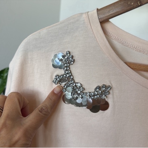 Zara Embellished Cotton Loose Fit Blouse/Top/Shirt/Tee Sz M rhinestones sequins - Picture 4 of 9